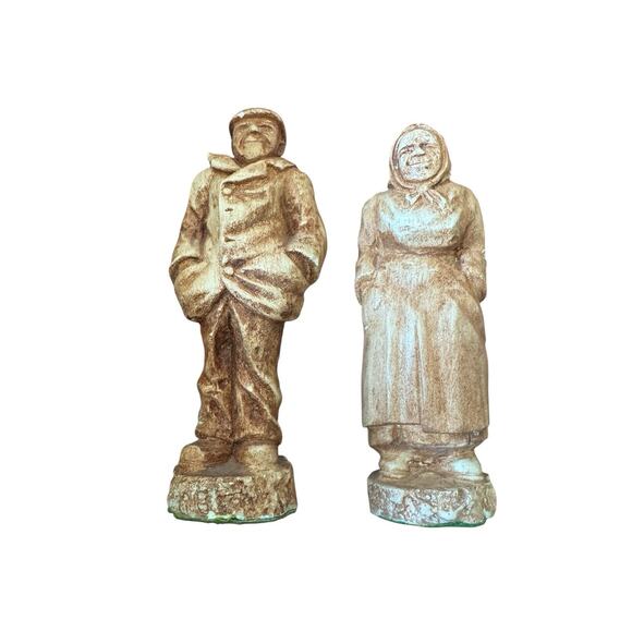 Anton Pearson Folk Art Sandstone Figurine Pair 8” Man Woman Lindsborg KS Signed - Picture 1 of 6